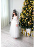 Long Sleeves Ivory Lace Tulle Flower Girl Dress Communion Dress